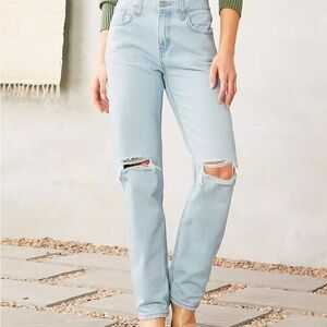 Levi's Women's Low Pro Jeans 28x30 Inseam Straight Leg Baggy Light Wash Distress